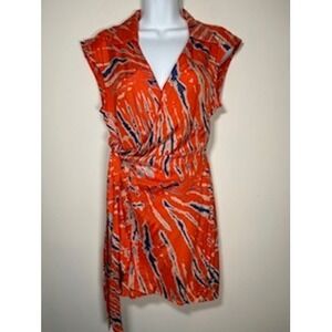 URBAN OUTFITTERS Silver Sun Wrap Mini Dress Small Orange Blue Summer Boho